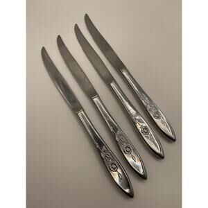Oneida ROSEANNE 4 Piece Custom Stainless Dinner Knives Rose Pattern Roseanne